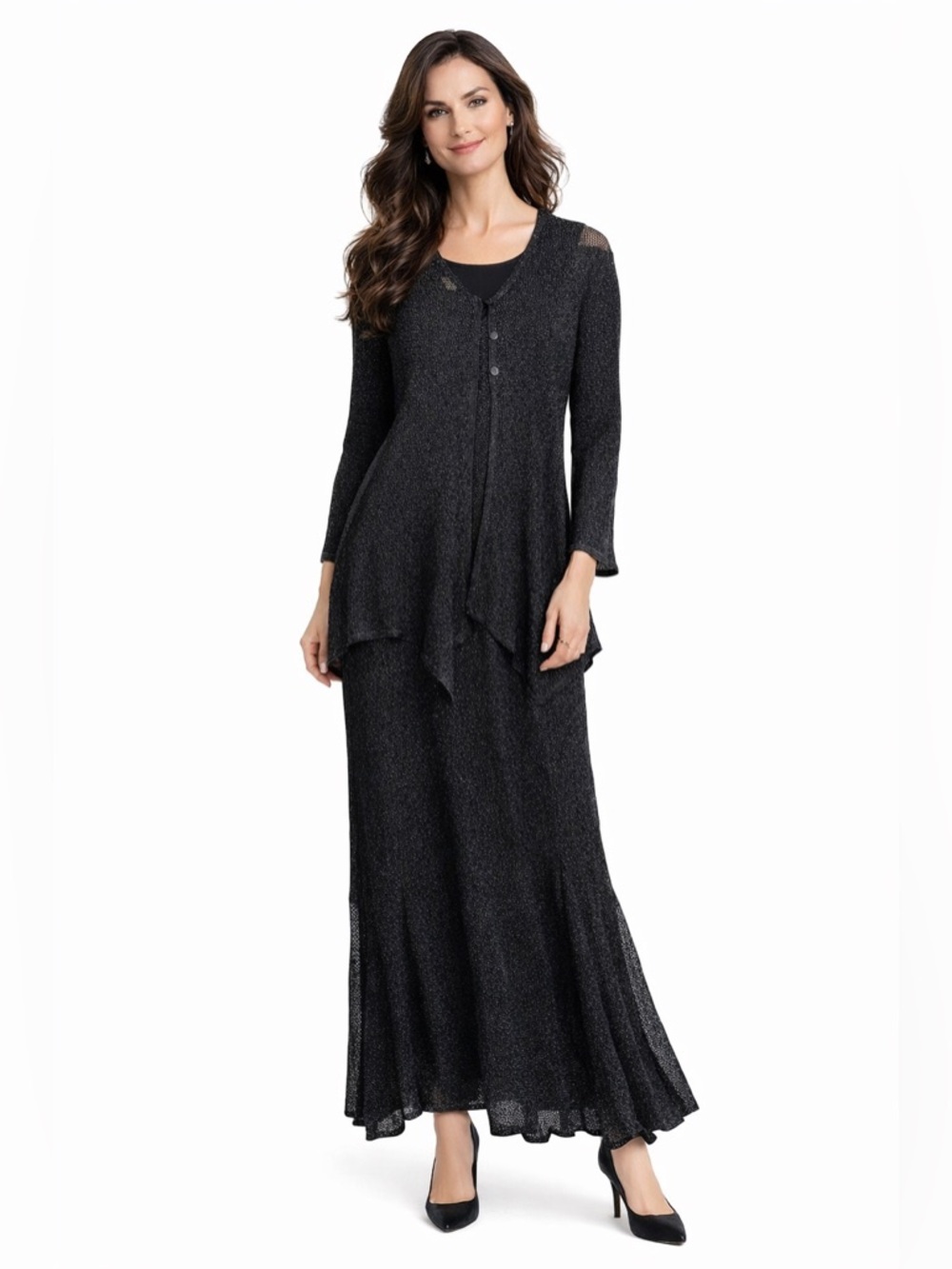 VTG Damianou Sparkling knit asymmetrical dress cardigan set black‎ sz M